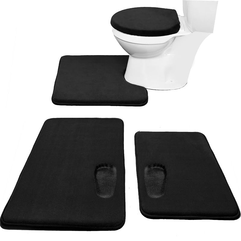 Madeals Memory Foam Bathroom Rugs Set 4 Piece with Toilet Lid Cover and Rug Set Combo, Bath Mat Sets 3 Piece and U-Shaped Toilet Floor Rug Back - Image 1